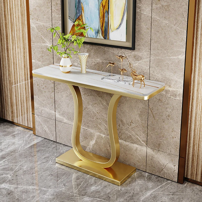Glam Rectangle Console Table 31.5-inch Tall Stone Accent Table
