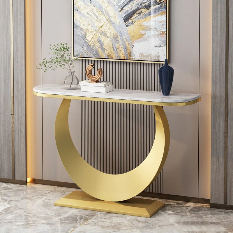Stone Half Moon Accent Table 1-shelf 31.5" Tall Console Table