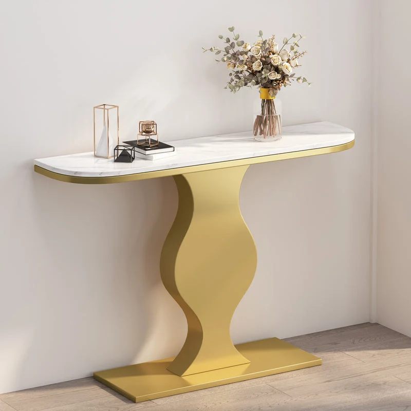 Modern 31.5" Tall Accent Table Stone Half Moon Console Table