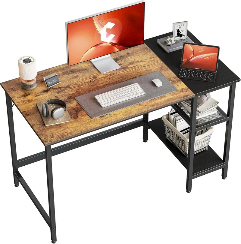 Schreibtisch mit 2 Ablagen 120 x 60 cm Vintage Stahlgestell
