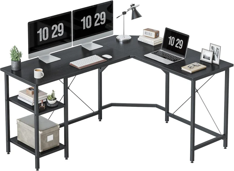 L-förmiger Schreibtisch mit Regalen 150x120 cm Schwarz
