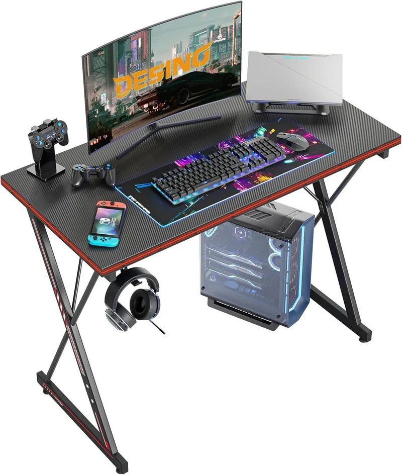 DESINO Gaming Schreibtisch 100x50 cm Kohlefaser Oberfläche