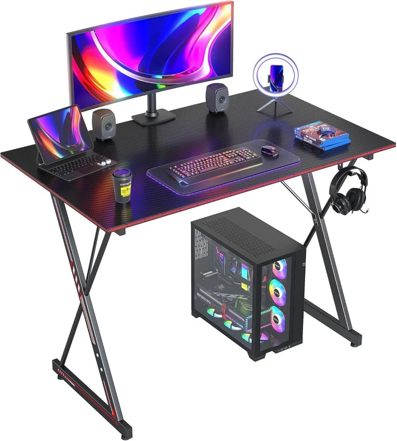 Gaming Schreibtisch DESINO Kohlefaseroberfläche Schwarz