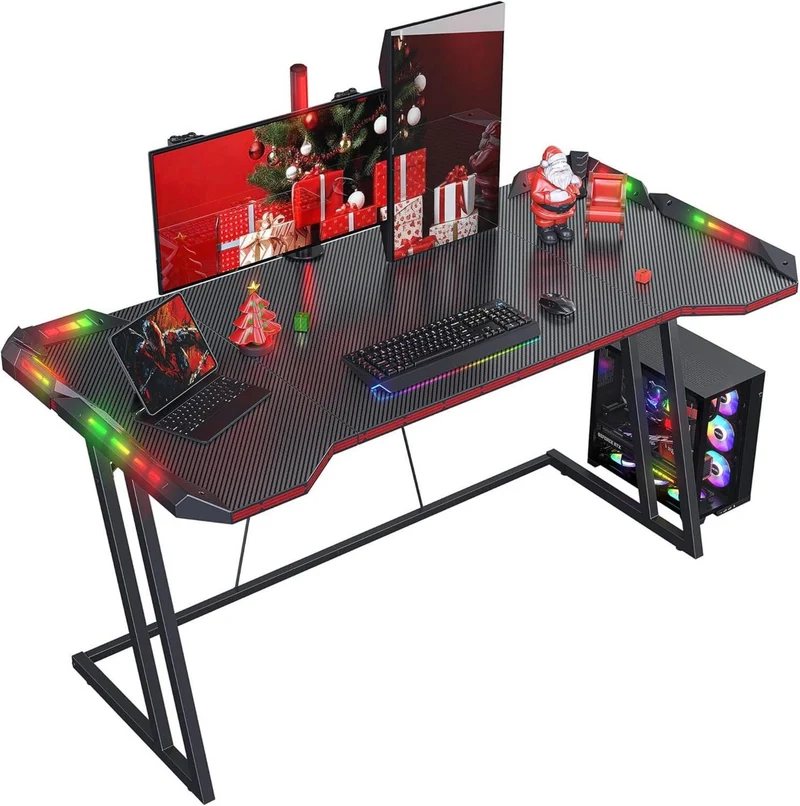 Gaming Tisch mit LED 140x60cm Kohlefaser