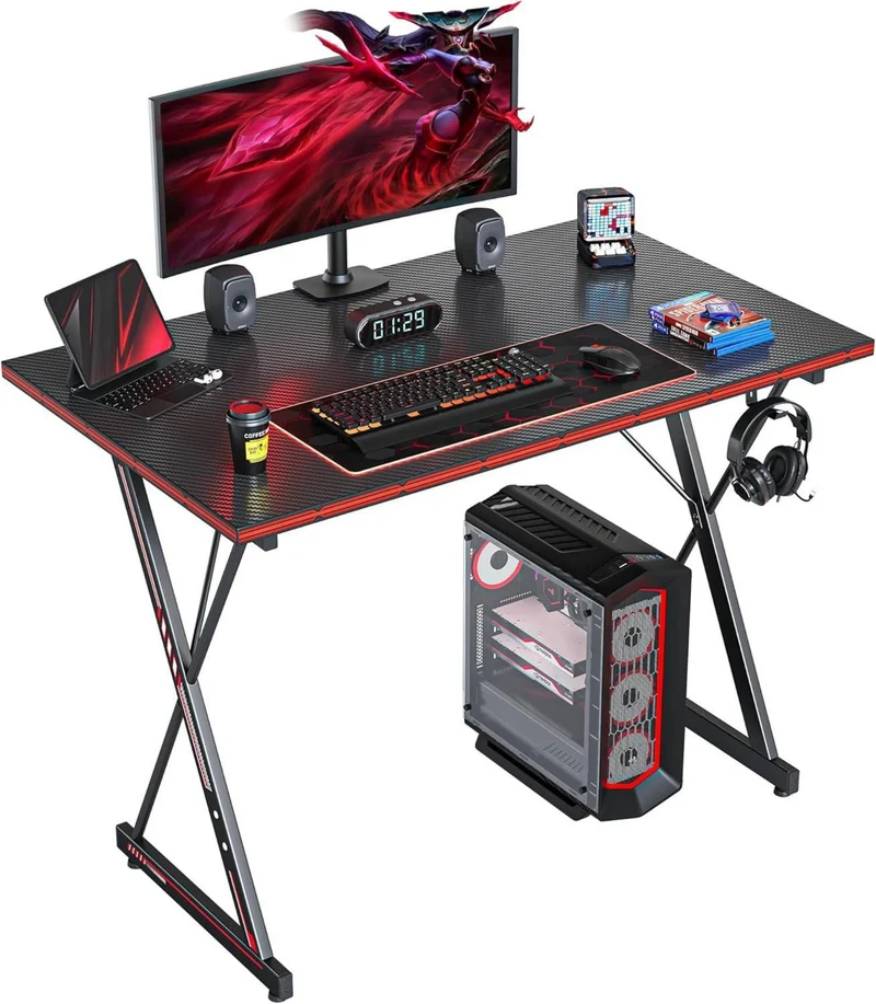 Gaming Tisch 80 x 50 cm Kohlefaser Schwarz Ergonomisch