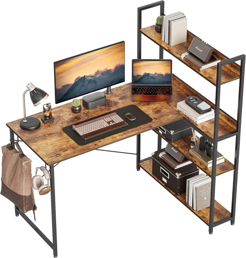 Eckschreibtisch mit Regal und Ablagefächern 120cm Braun