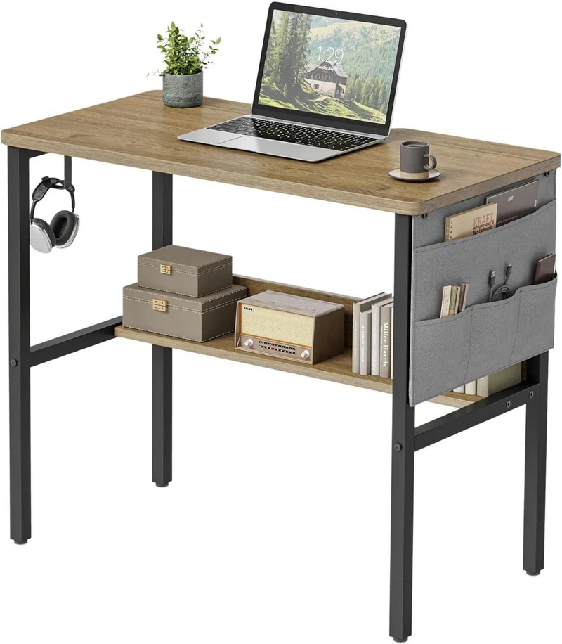 Stabiler CubiCubi Schreibtisch 80x40 cm Espresso, einfache