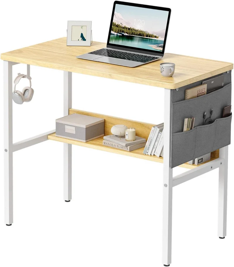CubiCubi Schreibtisch 80x40 cm Hellbraun Stabil & Modern