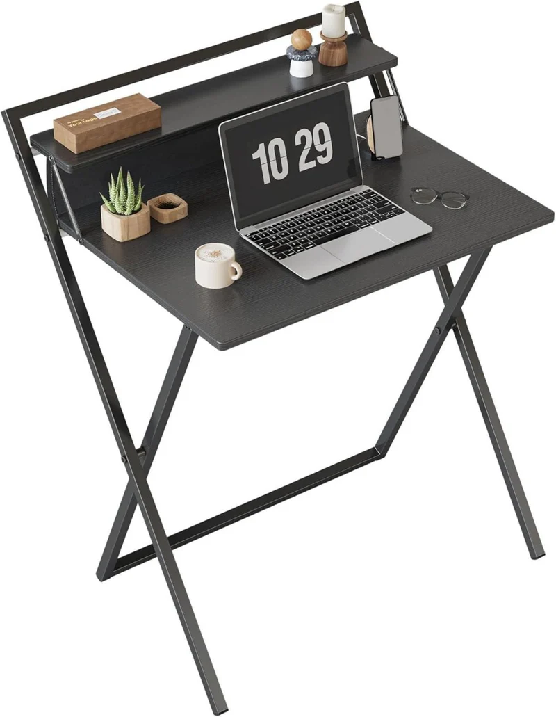 Kleiner klappbarer Schreibtisch mit Regal, schwarz 70x60cm