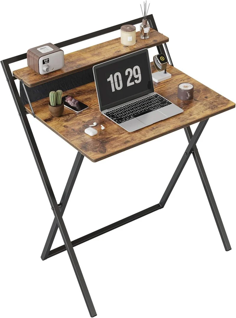 Kleiner klappbarer Schreibtisch mit Regal, braun, 60 cm