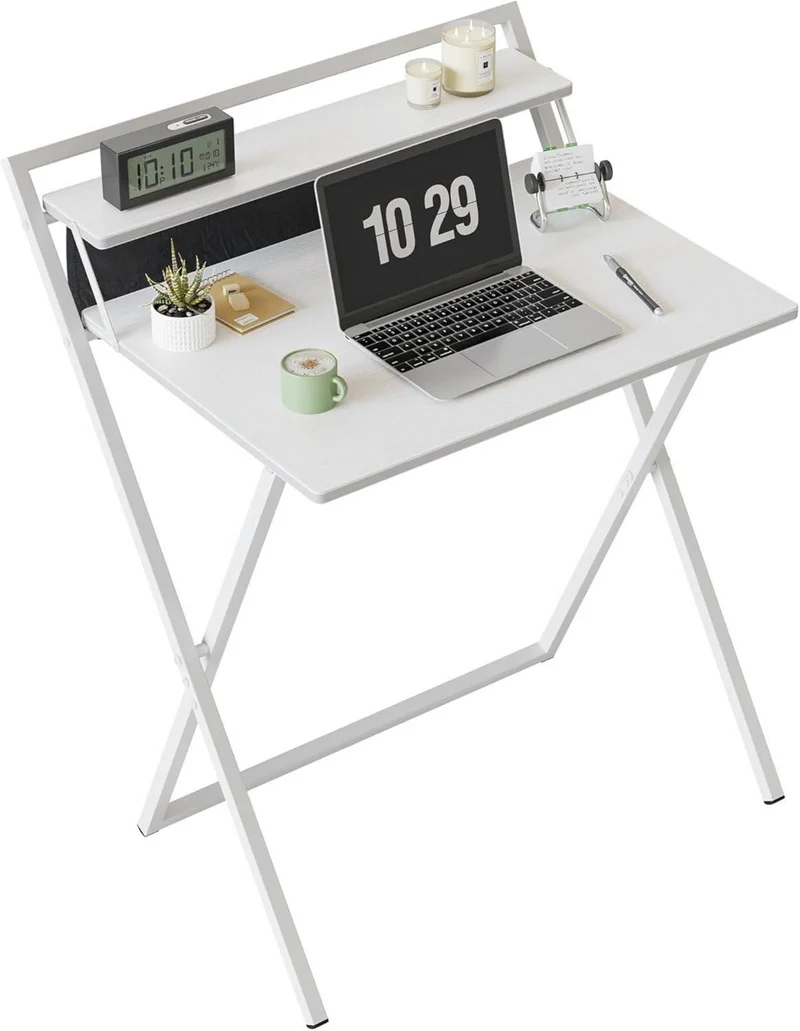 Kleiner klappbarer Schreibtisch, Computertisch mit Regal, 60