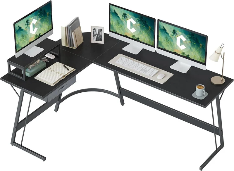 Eckschreibtisch 170x120 cm Schwarz l Form Computertisch mit