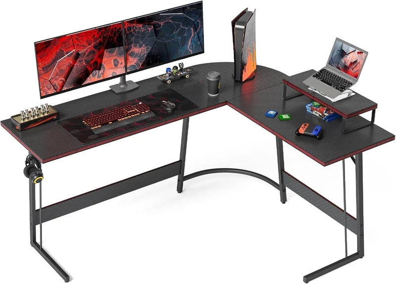 Gaming Tisch L-Form 150x120 cm Monitorständer Kohlefaser