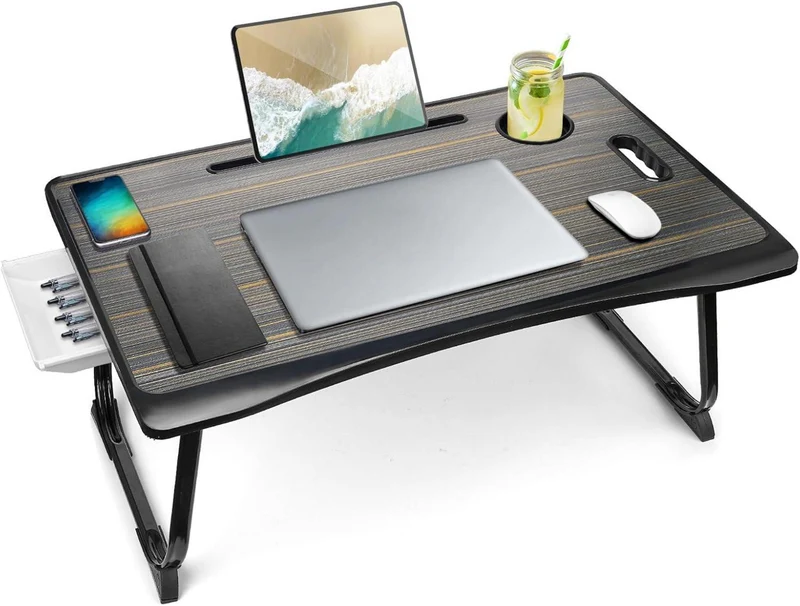 Klappbarer Laptoptisch mit Schublade und Tassenhalter