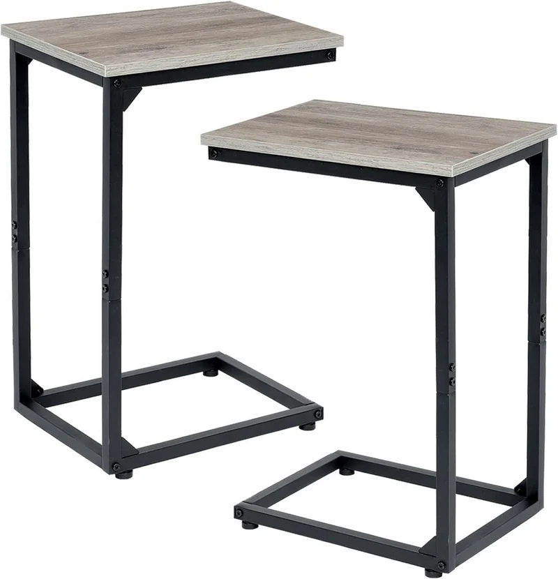 C-förmiger Beistelltisch Höhenverstellbar Holz/Metall 2er