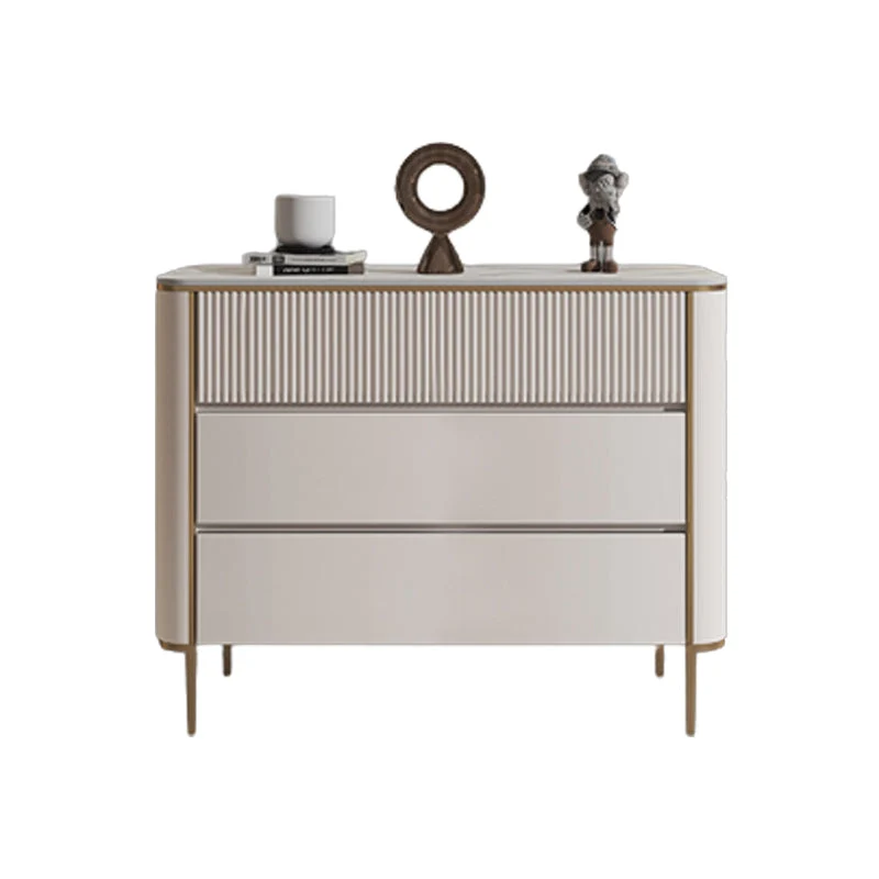 Horizontal Glam Stone Storage Chest Bedroom Chest in White with Drawers