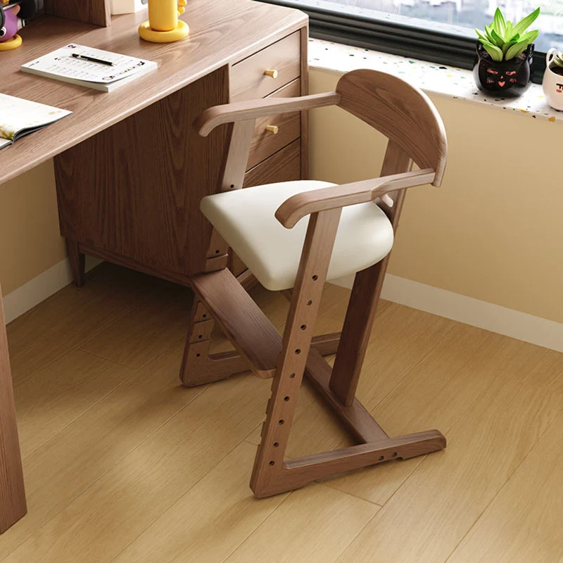 Modern Minimalist Geometric-Shaped Rubberwood PU Leather Kids Dining Chair Backrest Armrest For Dining Room
