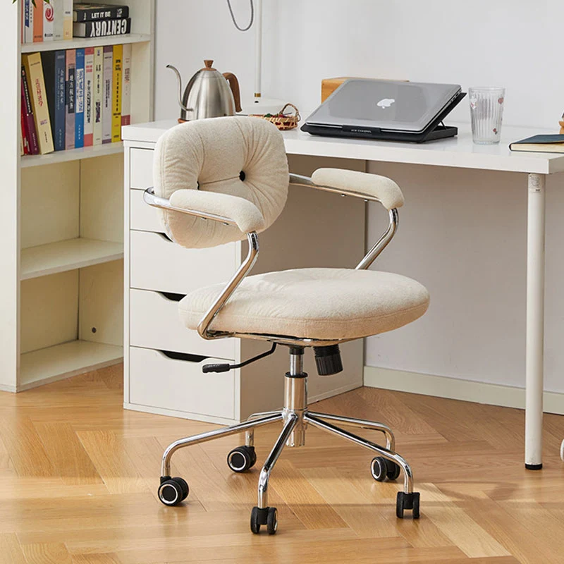Contemporary Scandinavian Oval Solid Wood Plywood Steel Velvet-Upholstered Liftable Rotatable Desk Chair Backrest Armrest For Home Office