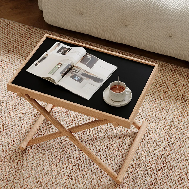 Modern Minimalist Rectangular Solid Wood & MDF Rectangular Side Table With Foldable Design & Adjustable Height For Living Room And Bedroom