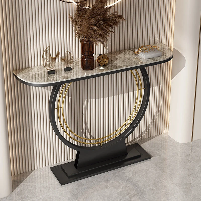 Stone Half Moon Accent Table 11.81" W 1-shelf Console Table for Hall