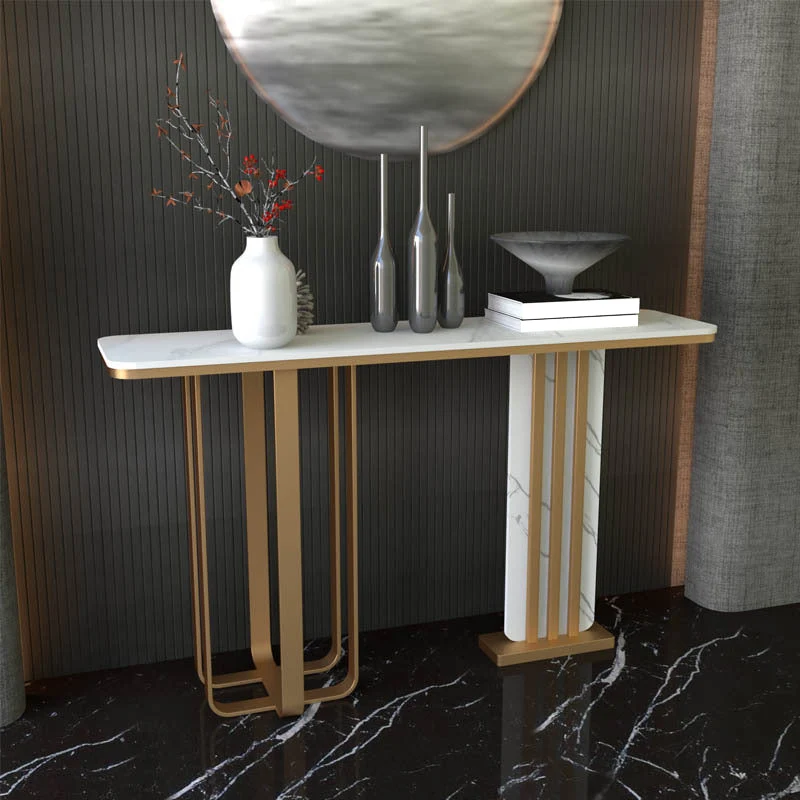 Glam Rectangle Accent Table 31.5-inch Tall Stone Console Table