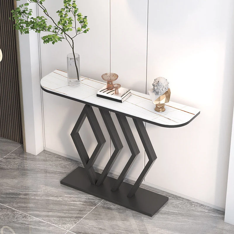 Stone Half Moon Console Table 31.5" Tall 1-shelf Accent Table for Hall