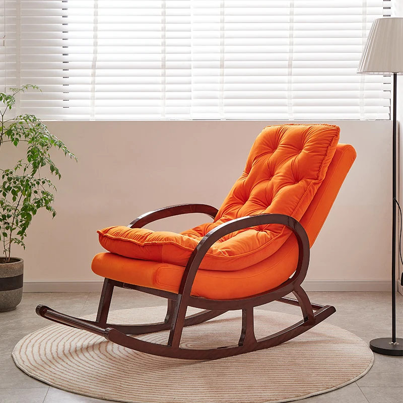 Modern Minimalist Rubberwood Velvet Rectangular Rocking Chair Backrest Armrest For Living Room