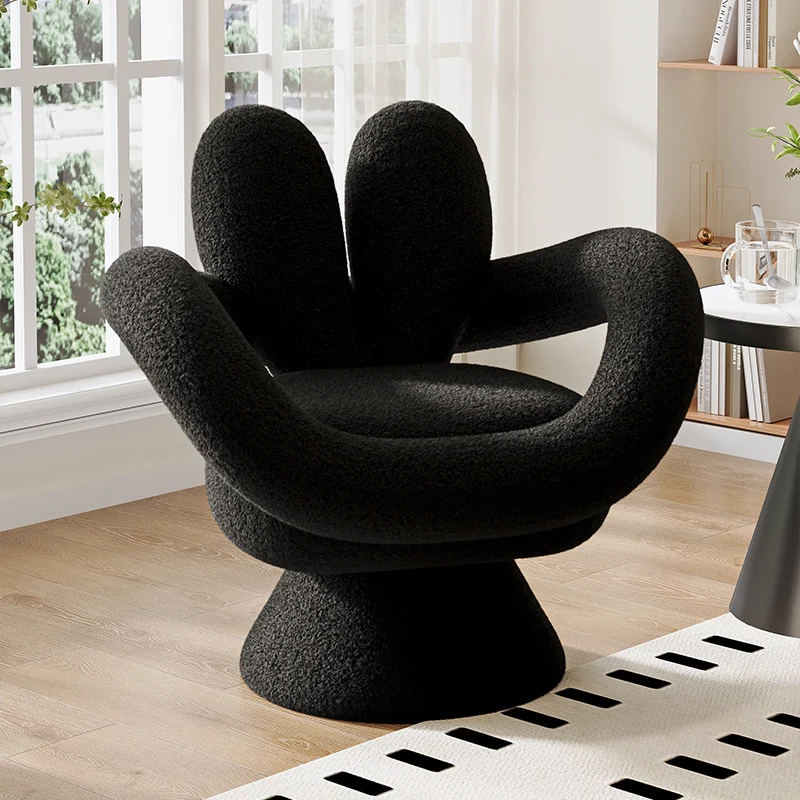 Contemporary Nordic Lamb Fleece Solid Wood Plywood Round Rabbit Accent Chair Swivel Armrest Backrest For Living Room