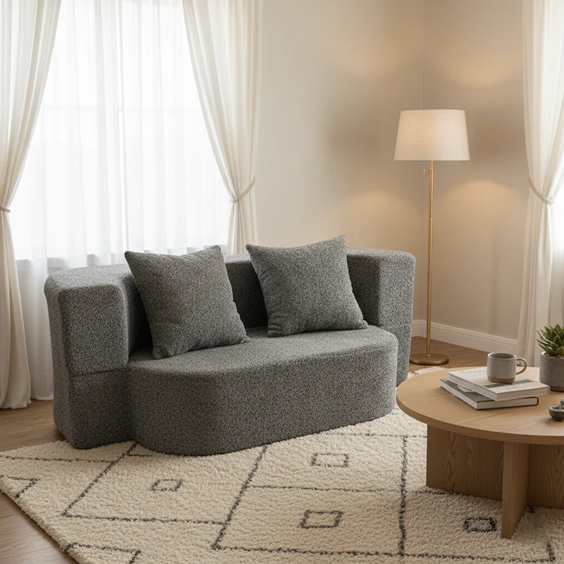 Modern Minimalist Foldable Sherpa Sofa - Compression Convertible Frame-Free Sofa Bed With High Resilience Foam For Small Spaces