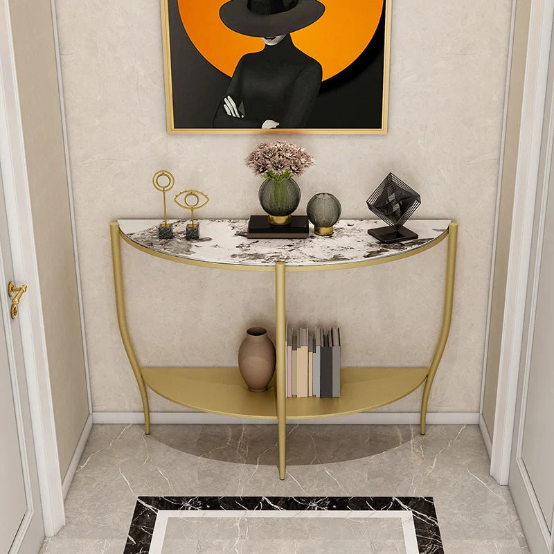 Stone Half Moon Console Table 33.46" Tall Legs Included Accent Table
