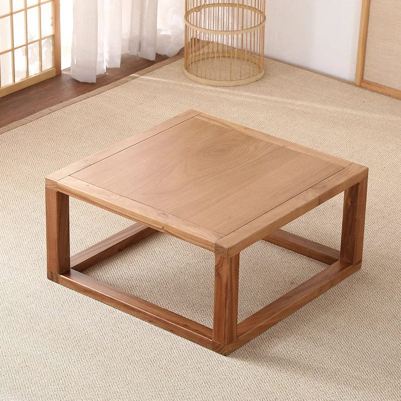 Traditional Japanese Eco-Friendly Engineered Wood Elm Wood Square Coffee Table 1-Tier For Living Room