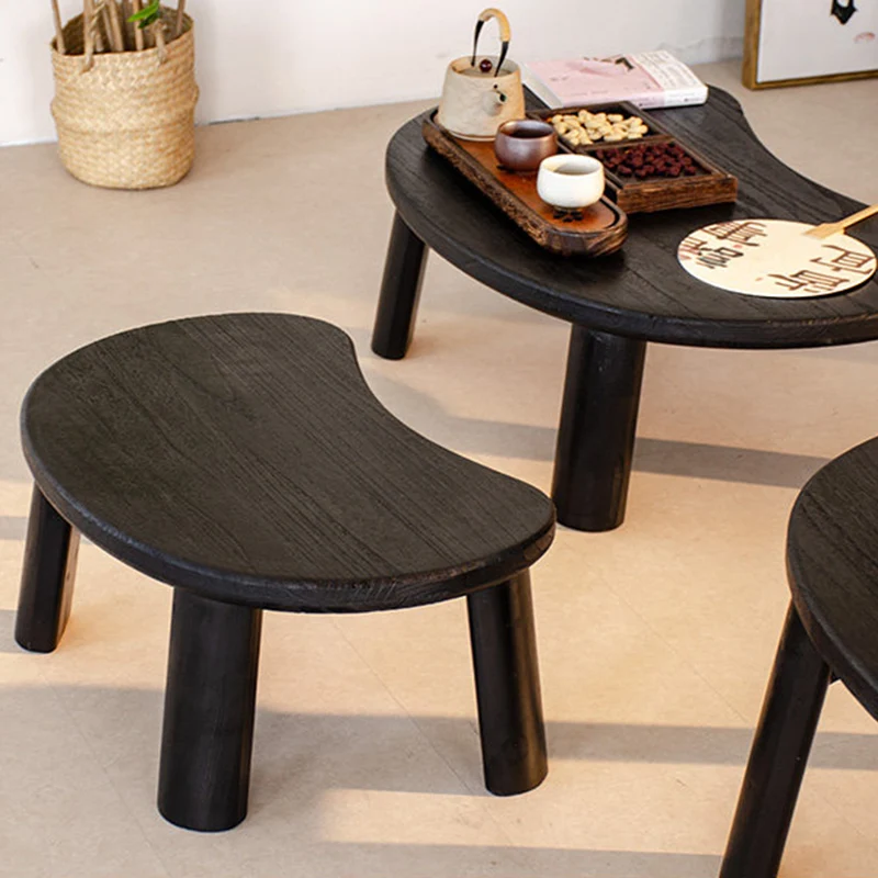 Traditional Japanese Paulownia Wood Bean-Shaped Curved Coffee Table 1-Tier For Living Room