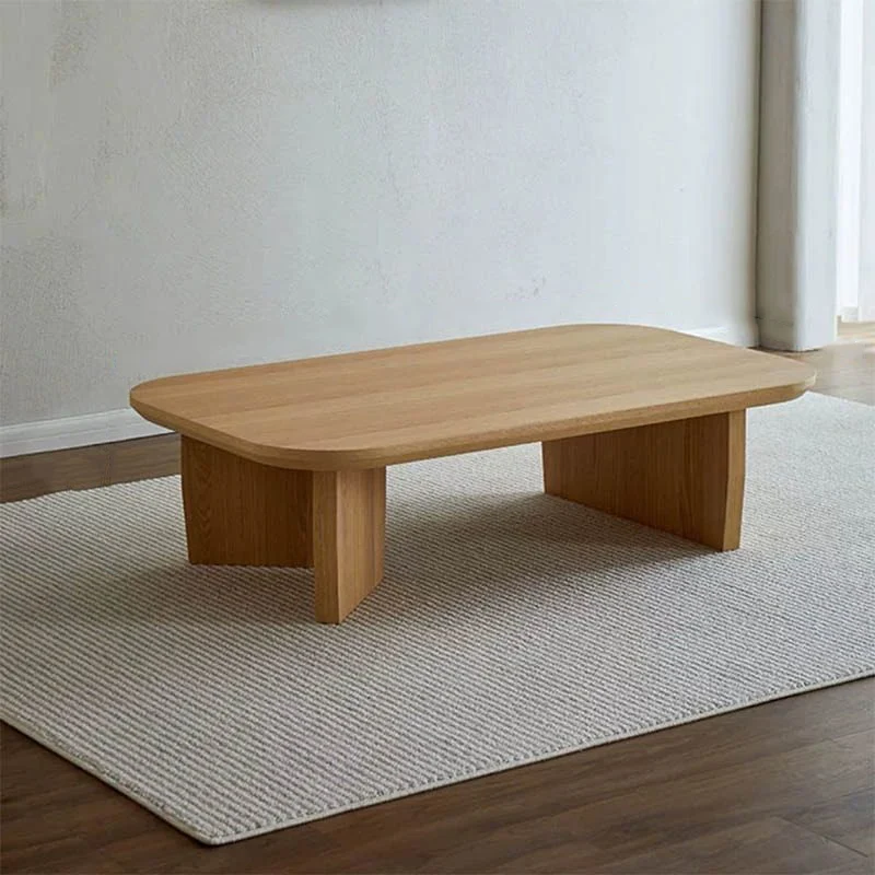 Traditional Chinese Pine Wood Rounded Rectangular Coffee Table 1-Tier For Living Room