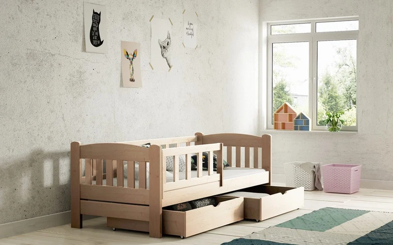 Kinderbett 187 cm – Natürliches Kinderbett mit praktischen Features.