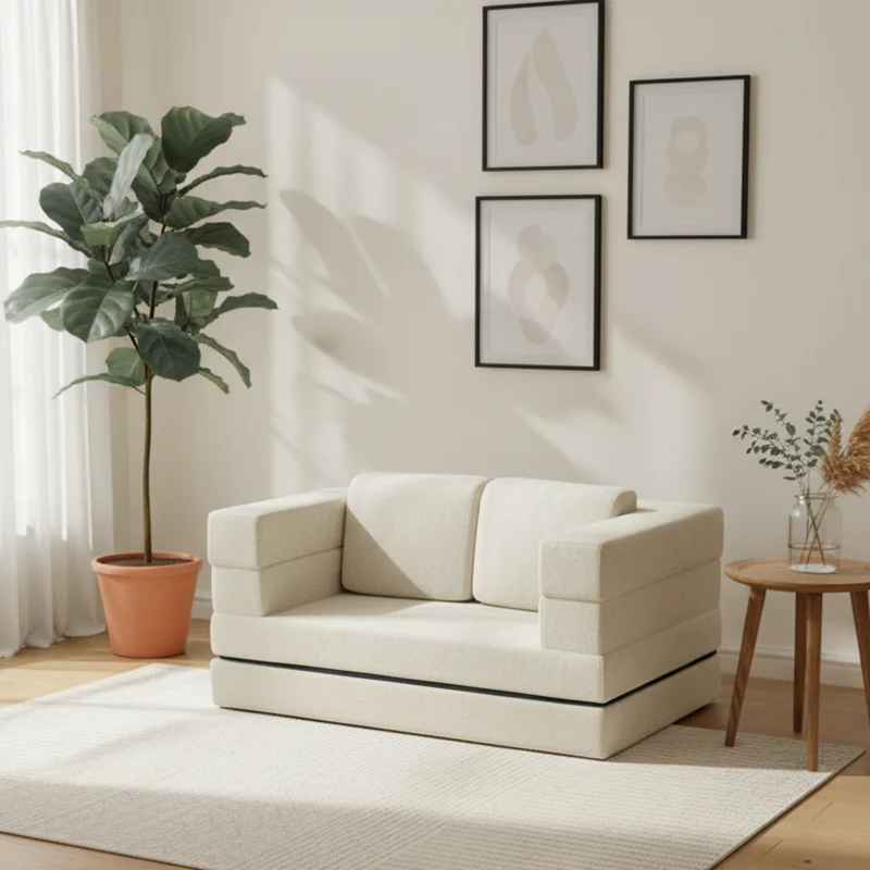 Modern Minimalist Foldable Sofa Bed For Living Room & Bedroom - Chenille Compression Convertible Couch With High Resilience Foam For Small Spaces