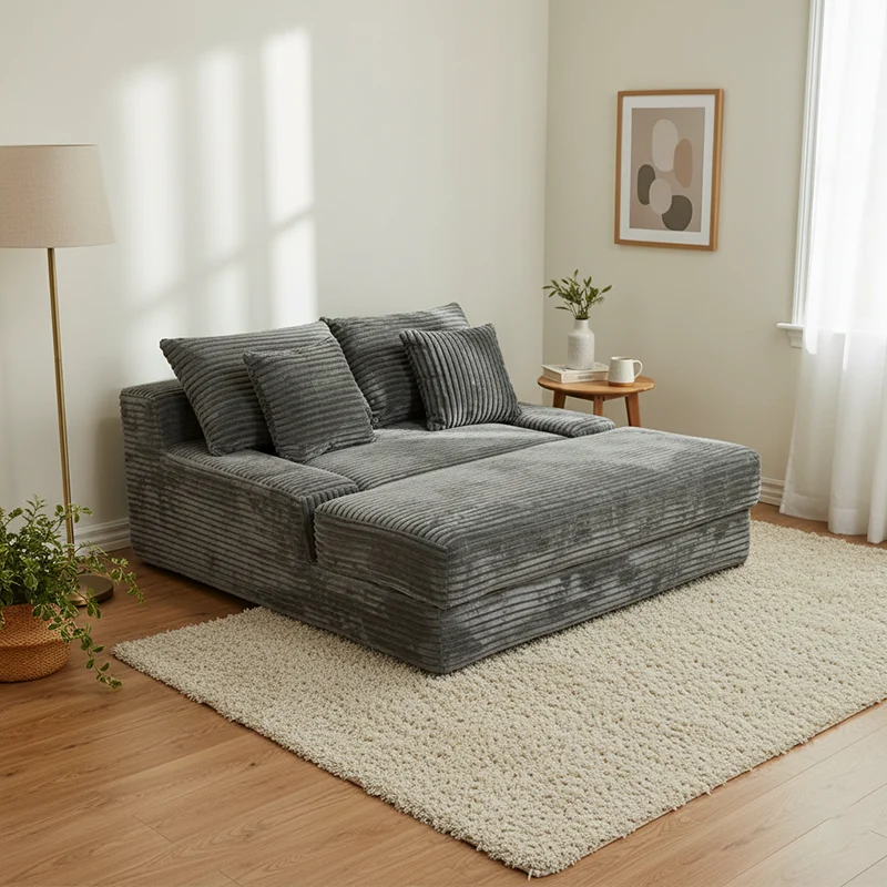 Modern Corduroy Sofa Bed - Frameless Modular Floor Couch With High Resilience Foam For Living Room & Bedroom