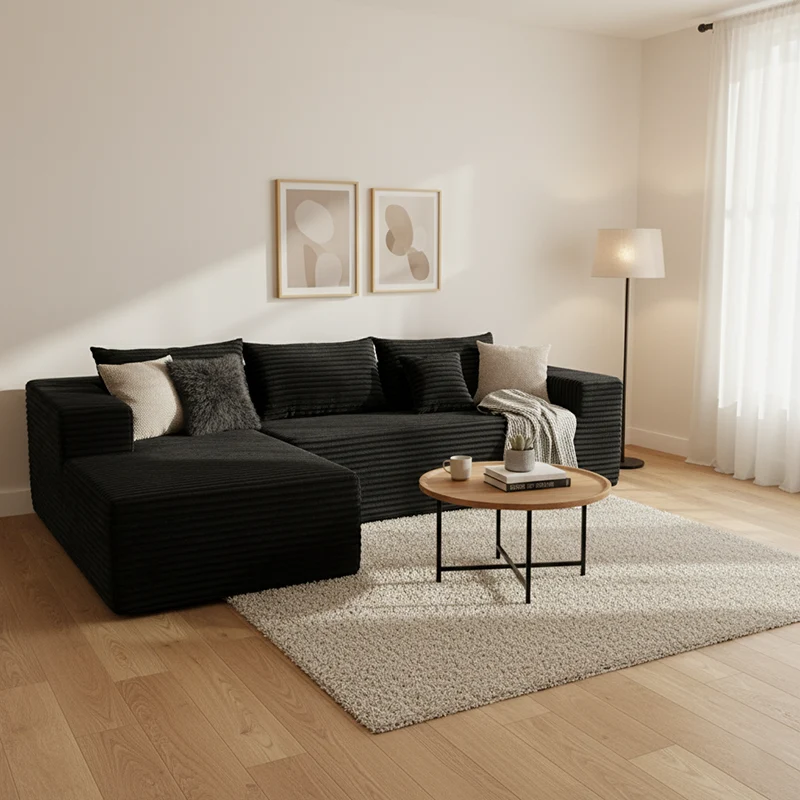 Compact 35D High-Resilience Foam Compression Sofa - Nordic Soft Corduroy Fabric Easy Storage For Living Room & Bedroom