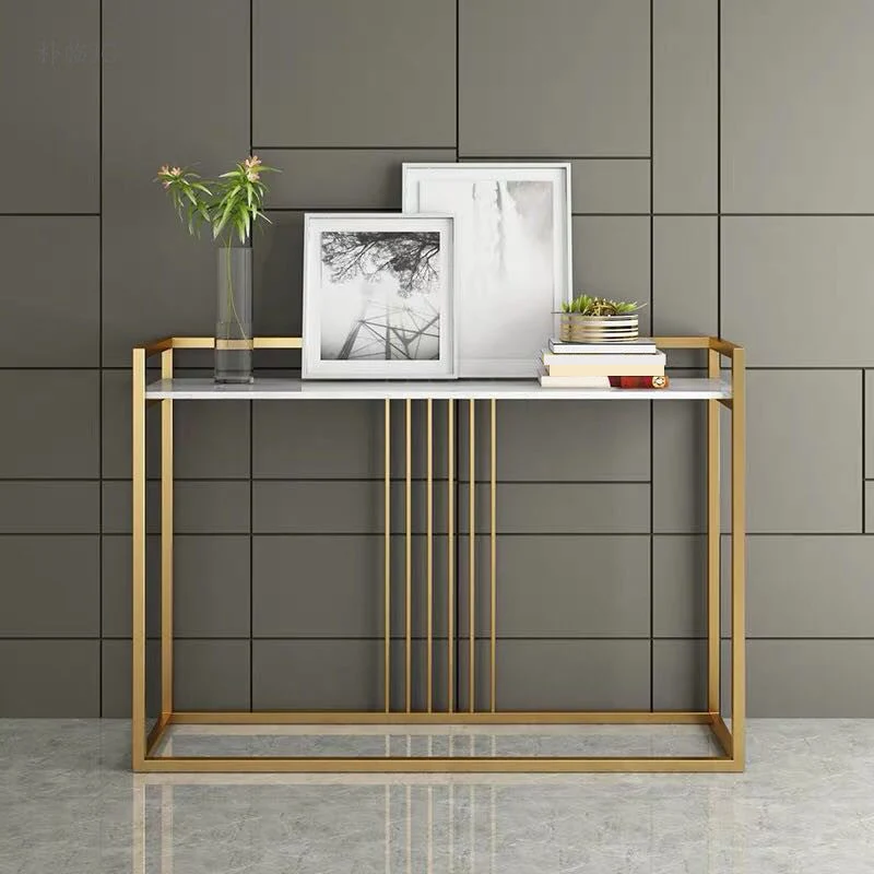 12" W Marble Console Table Glam Rectangle Accent Table for Hall