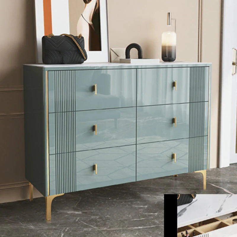 16" W Horizontal Double Dresser Bedroom Slate Top Storage Chest with Drawers