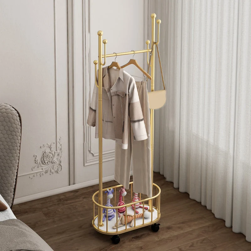 Luxurious Metal Hall Tree Plain Coat Hooks Storage Bench Coat Rack with Castors
