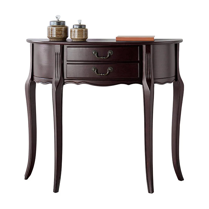 35.43" Tall 2-drawer Console Table Solid Wood Half Moon End Table for Hall