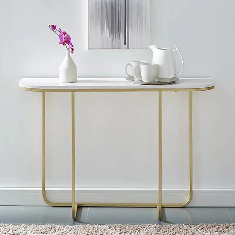 Marble Half Moon Console Table Modern 1-shelf Accent Table for Hall