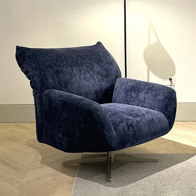 Contemporary Nordic Chenille Pine Wood Stainless Steel Square Accent Chair Backrest Armrest 360°Swivel For Living Room