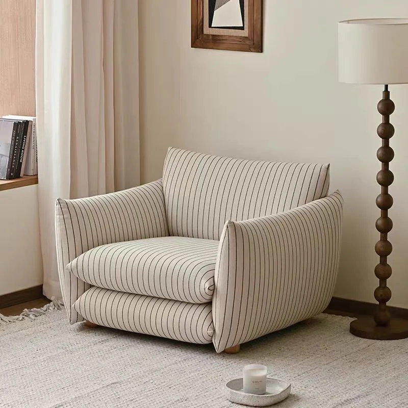 Contemporary Nordic Linen Cotton Dot Fabric Solid Wood Square Accent Chair Backrest Armrest For Living Room