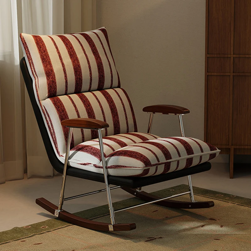 Contemporary Retro Velvet Cat-Scratch Leather Rubberwood Solid Wood Rectangular Rocking Chair Backrest Armrest For Living Room