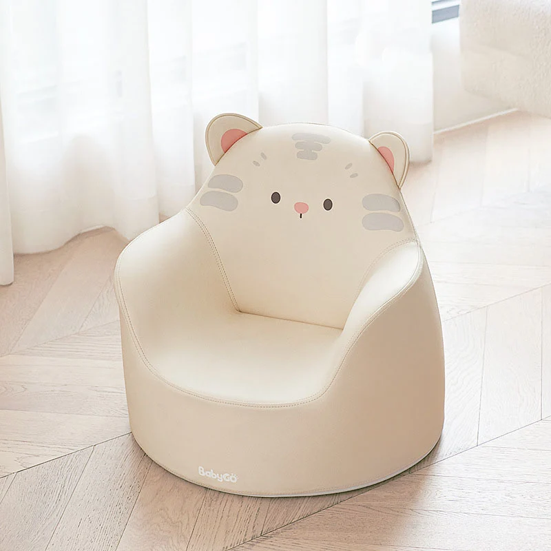 Modern Art Deco Cartoon Animal PU Leather Polyurethane Foam Kids Low Stool Backrest Armrest For Bedroom