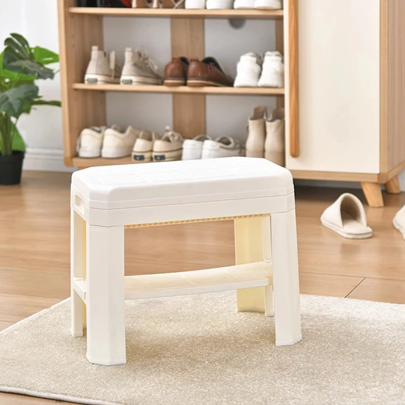 Modern Simplicity Rounded Rectangle PP Plastic Hidden Storage Shoe Bench Backless Armless For Entryway & Hallway