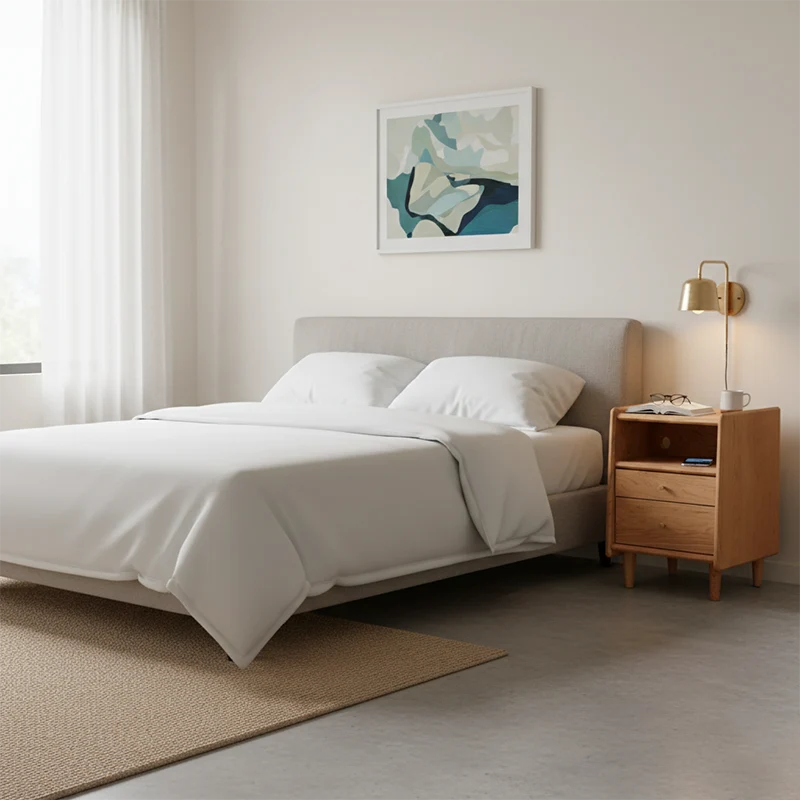 Modern Minimalist Rectangular Cherry Wood Beech Wood Solid Wood Plywood Space-Saving Nightstand 2-Drawer For Bedroom