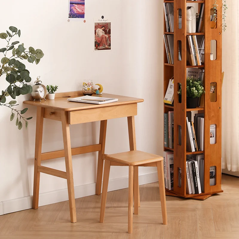 Modern Minimalist Rectangular Beech Solid Wood Plywood Rubberwood Desk 1/2-Drawer For Home Office