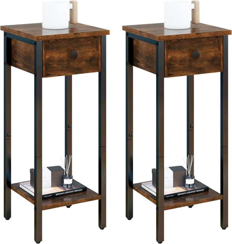 Nachttisch 2er Set Vintage Beistelltisch mit Schublade